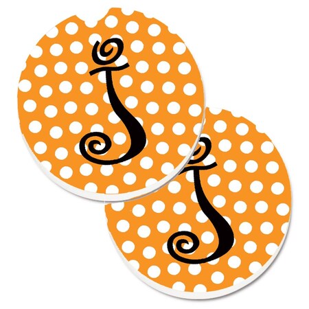 Carolines Treasures Monogram Initial J Orange Polkadots Set of 2 Cup Holder Car Coaster CJ1033-JCARC